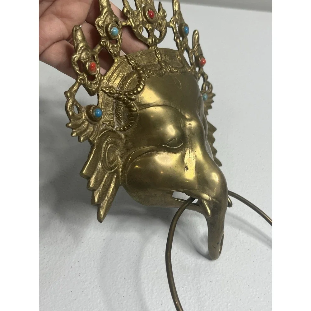Vtg Brass Elephant Towel Holder Door Knocker Wall Decor Turquoise Coral Tibetan?